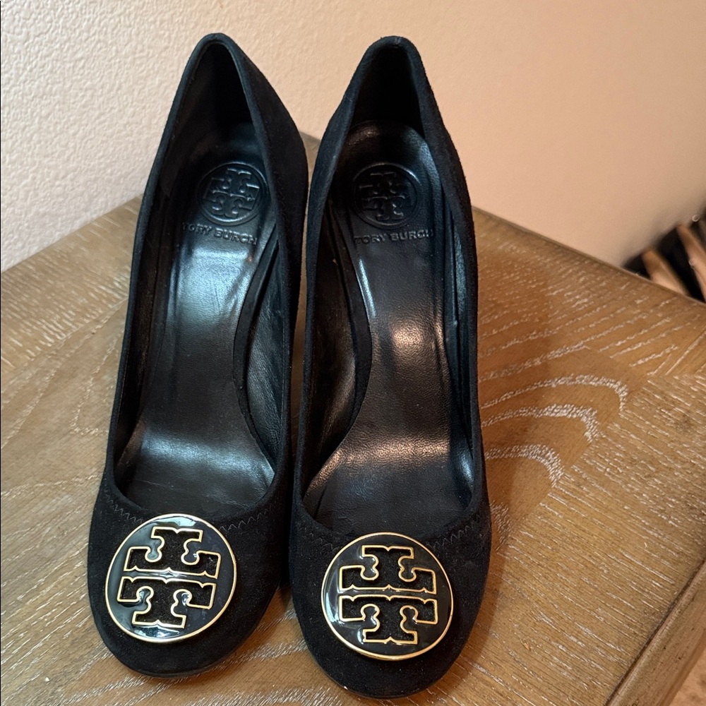 Tory Burch Black Heels with Gold Emblem